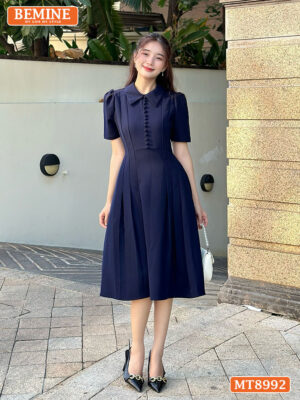 Đầm thiết kế cổ sen đính nút dáng xếp ly MT8992 8
