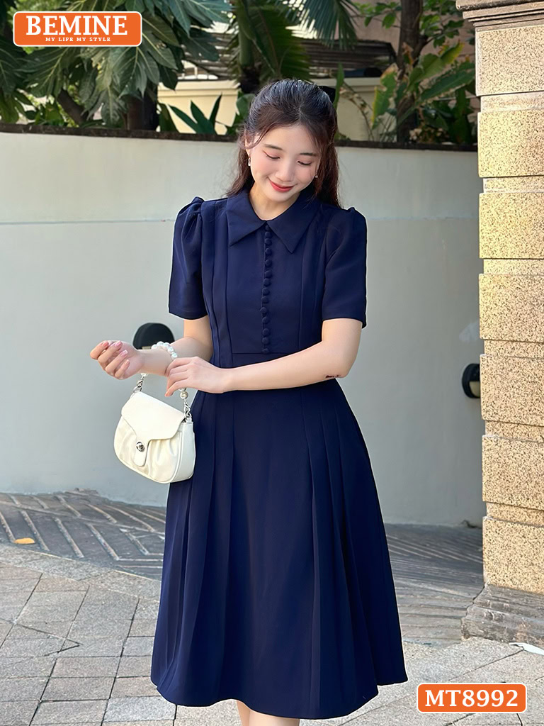 Đầm thiết kế cổ sen đính nút dáng xếp ly MT8992 7