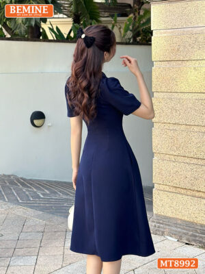 Đầm thiết kế cổ sen đính nút dáng xếp ly MT8992 9