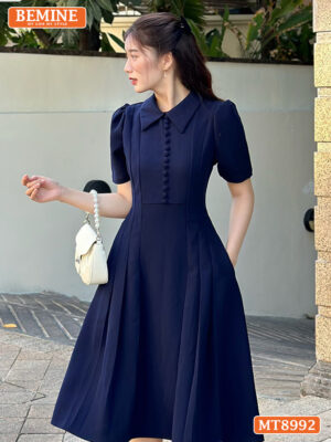 Đầm thiết kế cổ sen đính nút dáng xếp ly MT8992 5