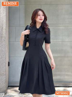 Đầm thiết kế cổ sen đính nút dáng xếp ly MT8992 2