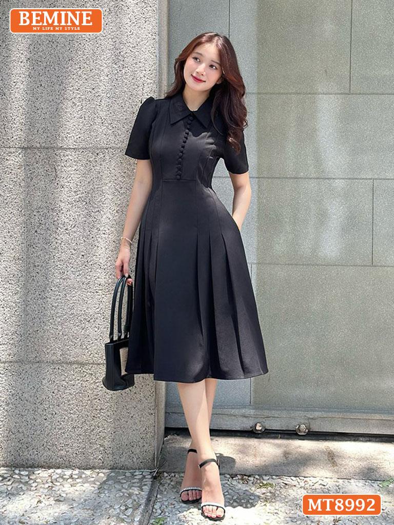 Đầm thiết kế cổ sen đính nút dáng xếp ly MT8992 1
