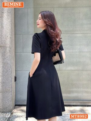 Đầm thiết kế cổ sen đính nút dáng xếp ly MT8992 4