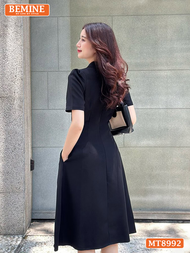 Đầm thiết kế cổ sen đính nút dáng xếp ly MT8992 4