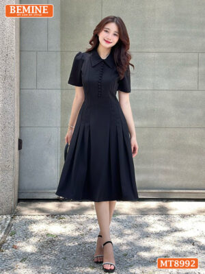Đầm thiết kế cổ sen đính nút dáng xếp ly MT8992 3