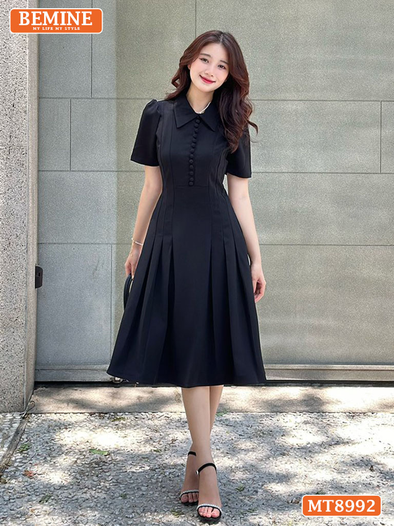 Đầm thiết kế cổ sen đính nút dáng xếp ly MT8992 3