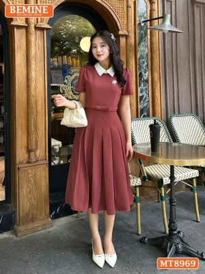 Đầm thiết kế cổ sen eo đính nơ tùng xếp ly MT8969 1