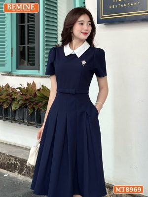 Đầm thiết kế cổ sen eo đính nơ tùng xếp ly MT8969 12