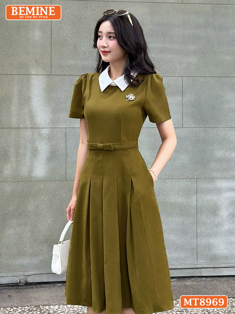 Đầm thiết kế cổ sen eo đính nơ tùng xếp ly MT8969 6