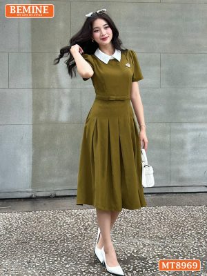 Đầm thiết kế cổ sen eo đính nơ tùng xếp ly MT8969 7