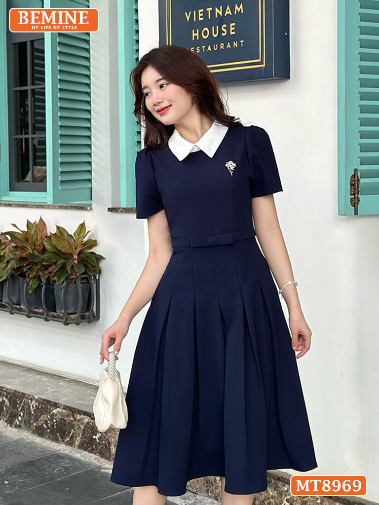 Đầm thiết kế cổ sen eo đính nơ tùng xếp ly MT8969 10