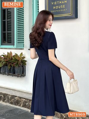 Đầm thiết kế cổ sen eo đính nơ tùng xếp ly MT8969 14