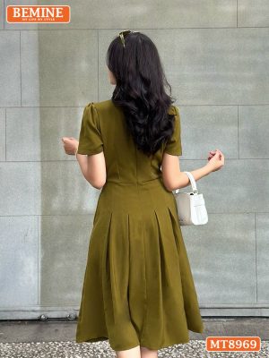 Đầm thiết kế cổ sen eo đính nơ tùng xếp ly MT8969 9