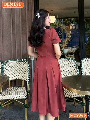 Đầm thiết kế cổ sen eo đính nơ tùng xếp ly MT8969 2
