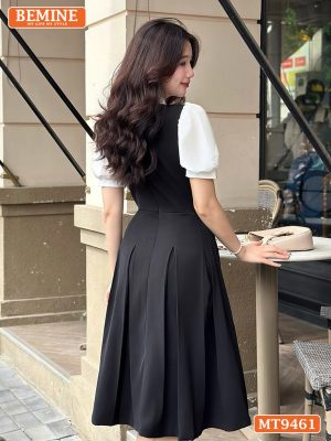 Đầm thiết kế cổ sen giả yếm phối cavat dáng xếp ly MT9461 4