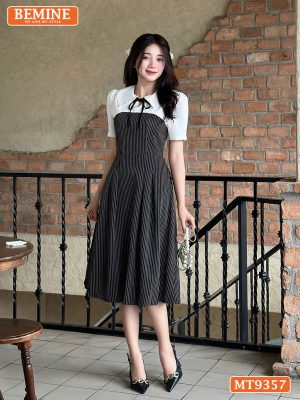 Đầm thiết kế cổ sen nơ cổ cúp ngực dáng dài MT9357 1