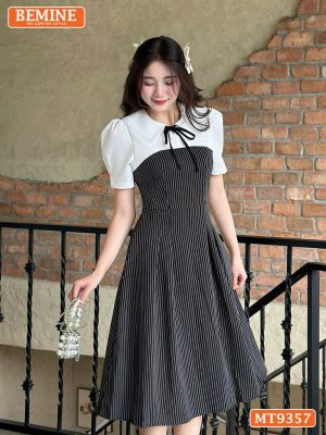 Đầm thiết kế cổ sen nơ cổ cúp ngực dáng dài MT9357