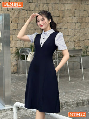 Đầm thiết kế cổ sơ mi dáng chữ A giả yếm MT9422 3