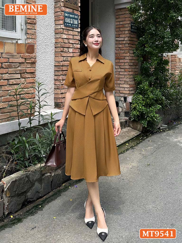 Đầm thiết kế cổ sơ mi dáng dài vạt chéo tùng xếp ly MT9541 3