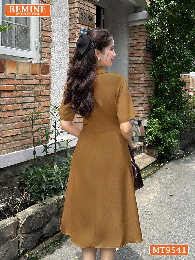 Đầm thiết kế cổ sơ mi dáng dài vạt chéo tùng xếp ly MT9541 4