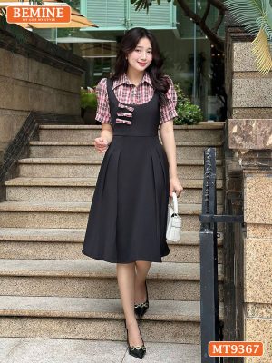 Đầm thiết kế cổ sơ mi giả yếm ngực đính nơ MT9367 7