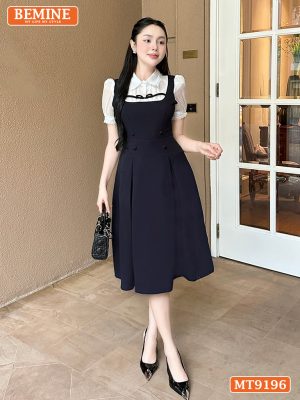 Đầm thiết kế cổ sơ mi giả yếm tay phồng viền ren MT9196 1