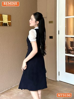 Đầm thiết kế cổ sơ mi giả yếm tay phồng viền ren MT9196 4