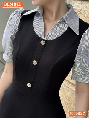 Đầm thiết kế cổ sơ mi kiểu giả yếm đính cúc MT9327 4