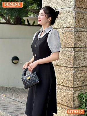 Đầm thiết kế cổ sơ mi kiểu giả yếm đính cúc MT9327 2