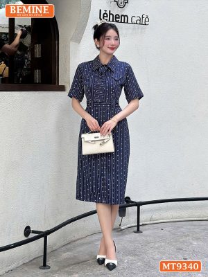 Đầm thiết kế cổ sơ mi phối cavat dáng bút chì MT9340