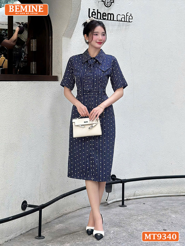 Đầm thiết kế cổ sơ mi phối cavat dáng bút chì MT9340
