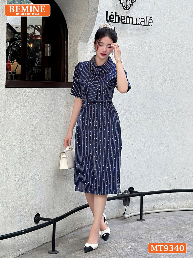 Đầm thiết kế cổ sơ mi phối cavat dáng bút chì MT9340 2
