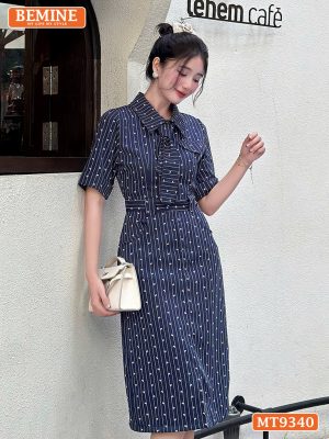 Đầm thiết kế cổ sơ mi phối cavat dáng bút chì MT9340 3