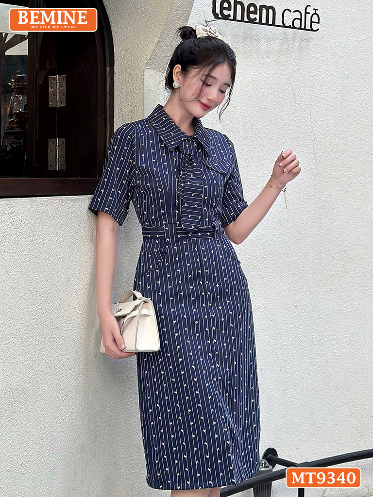 Đầm thiết kế cổ sơ mi phối cavat dáng bút chì MT9340 3