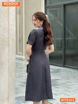 Đầm thiết kế cổ sơ mi phối cavat dáng xòe MT9101 4