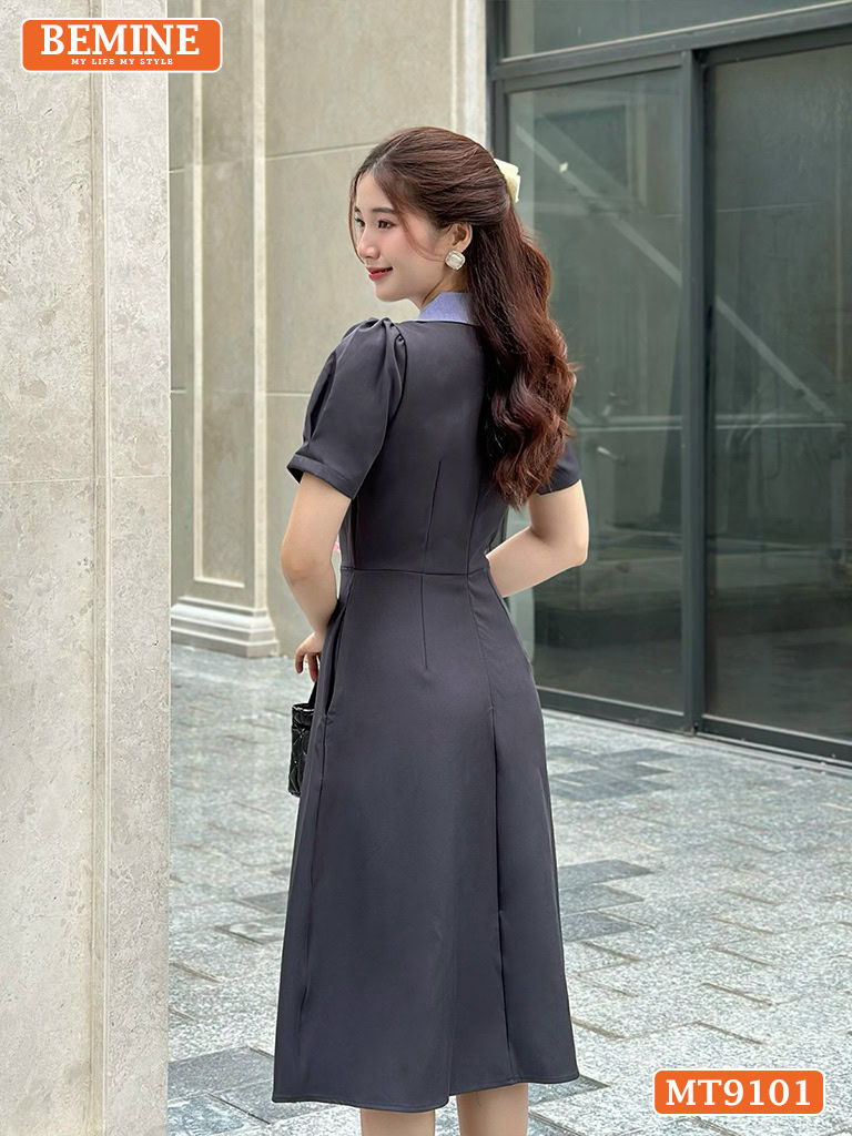 Đầm thiết kế cổ sơ mi phối cavat dáng xòe MT9101 4