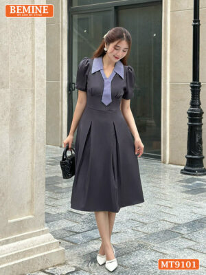 Đầm thiết kế cổ sơ mi phối cavat dáng xòe MT9101 1