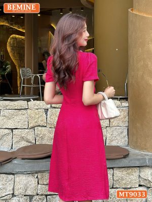 Đầm thiết kế cổ sơ mi phối nút bọc tay ngắn MT9033 9