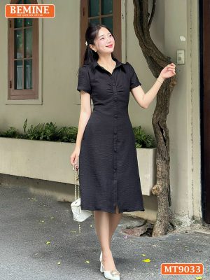 Đầm thiết kế cổ sơ mi phối nút bọc tay ngắn MT9033 3