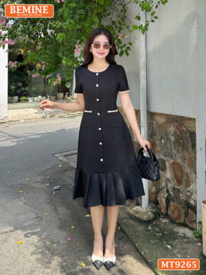 Đầm thiết kế cổ tròn đính nút dáng đuôi cá có xếp ly MT9265 6