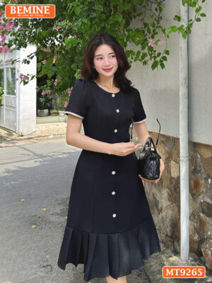 Đầm thiết kế cổ tròn đính nút dáng đuôi cá có xếp ly MT9265 5