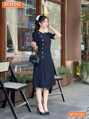 Đầm thiết kế cổ tròn đính nút dáng xếp ly MT9285 2