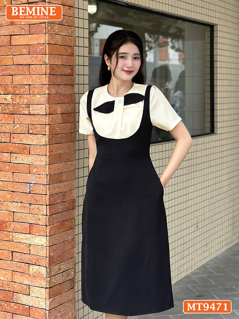 Đầm thiết kế cổ tròn giả yếm nơ kiểu dáng chữ A MT9471 3