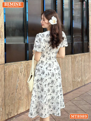 Đầm thiết kế cổ tròn tay phồng chít eo MT8989 4