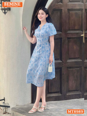 Đầm thiết kế cổ tròn tay phồng chít eo MT8989 5