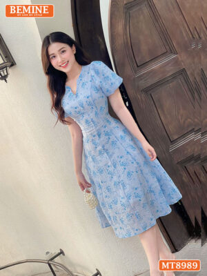 Đầm thiết kế cổ tròn tay phồng chít eo MT8989 8