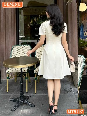 Đầm thiết kế cổ tròn viền ngọc đính nơ cổ MT9197 4