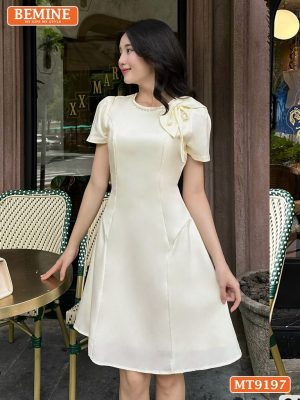 Đầm thiết kế cổ tròn viền ngọc đính nơ cổ MT9197 2