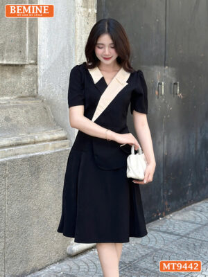 Đầm thiết kế cổ vest dáng chữ A vạt chéo MT9442