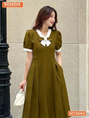 Đầm thiết kế cổ viền đính nơ dáng xếp ly MT9069 30